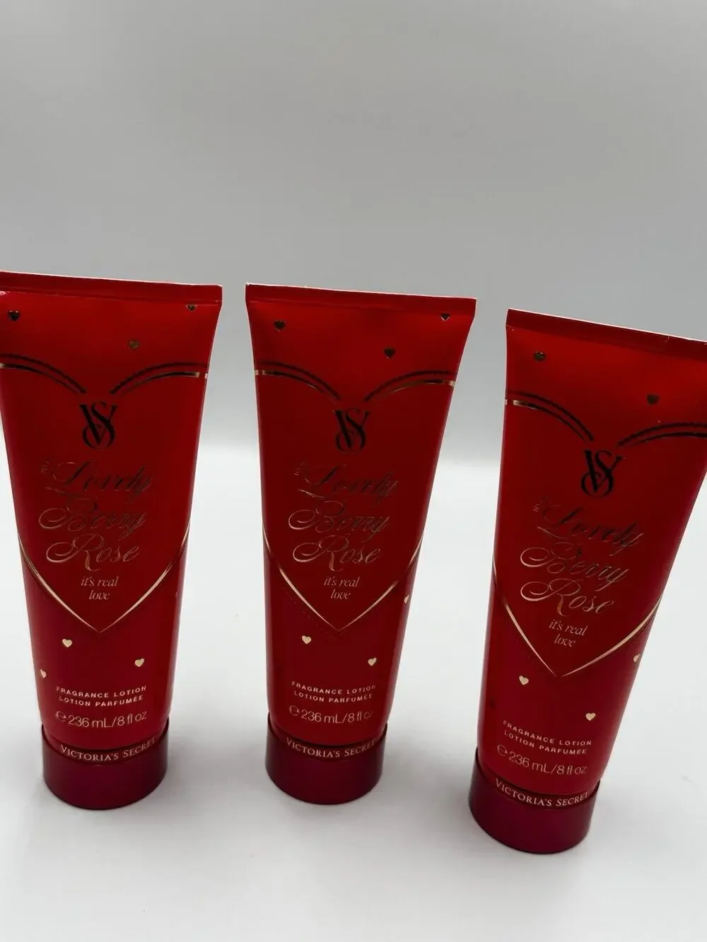 3 Lovely Berry Rose Victoria's Secret Fragrance Lotion 8 fl oz